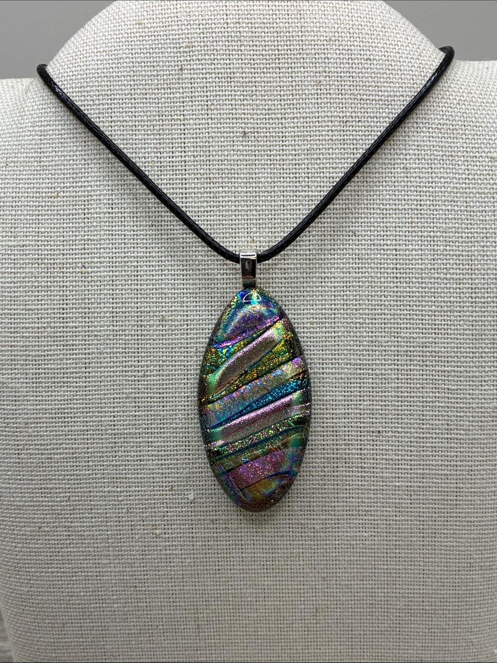 Dichroic Glass Pendant with Cord